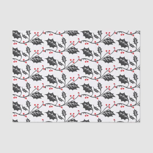 Elegant modern rood en zwart Holly Pattern Tissuepapier (Voorkant)