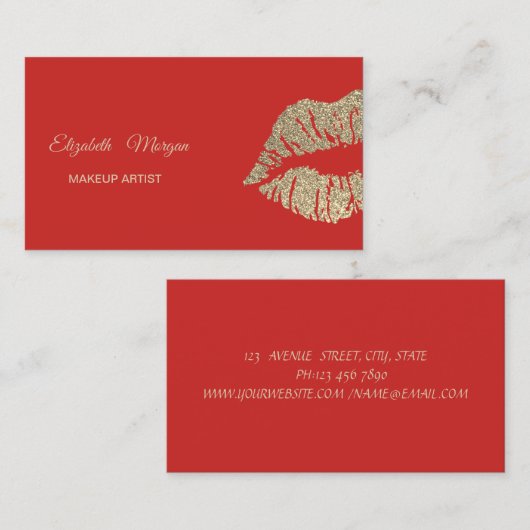 Elegant modern rood, glitter lips visitekaartje (Voorkant / Achterkant)