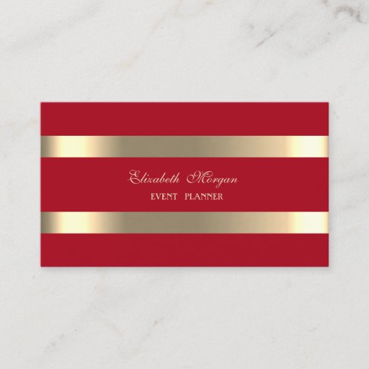 Elegant Modern, Rood, Goud Gestreepte Visitekaartje (Voorkant)