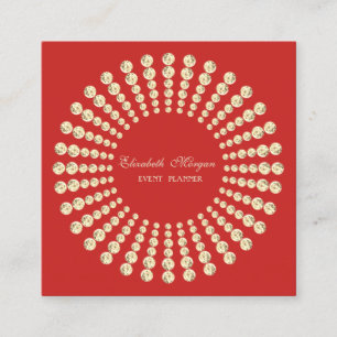 Elegant Modern, Rood, Gouden Diamanten Vierkante Visitekaartje