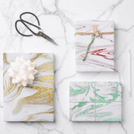 Elegant modern rood goudgroen witte marmer inpakpapier vel