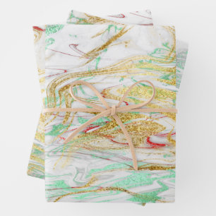 Elegant modern rood goudgroen witte marmer inpakpapier vel