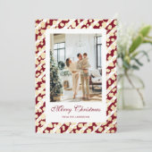 Elegant Modern Rood Wit Foto Vrolijk Kerstfeest Feestdagenkaart (Staand voorkant)