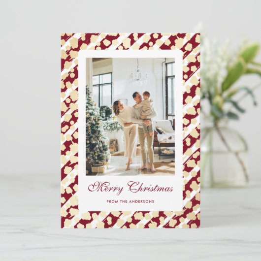 Elegant Modern Rood Wit Foto Vrolijk Kerstfeest Feestdagenkaart (Staand voorkant)