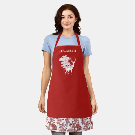 Elegant modern  rood wit toile Deer Schort (Gedragen)