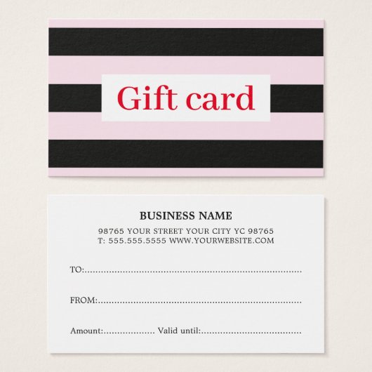 Elegant Modern Roos Black White Stripes Visitekaartje (Voorkant /achterkant)