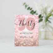 Elegant modern Roos Gold 30e verjaardag Uitnodiging Briefkaart (Staand voorkant)