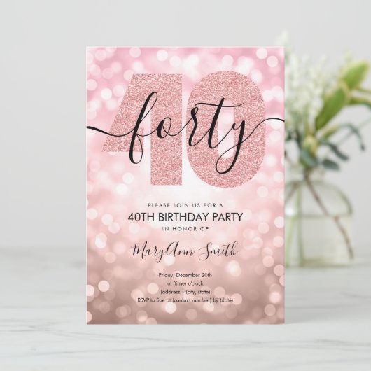 Elegant modern Roos Gold 40e verjaardag Kaart (Staand voorkant)