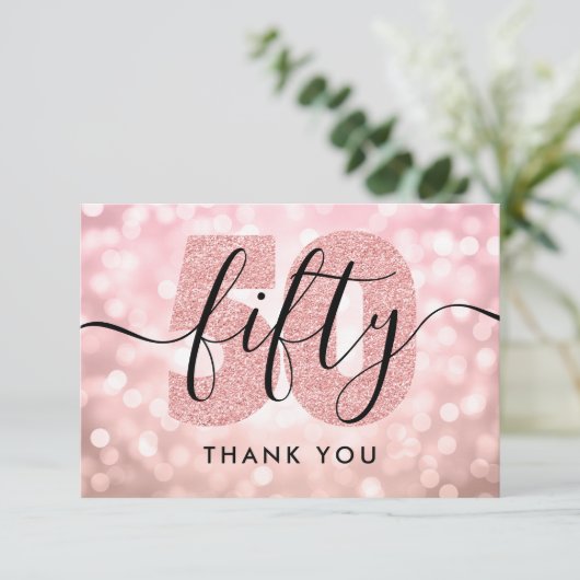Elegant modern Roos Gold 50e verjaardag Dank u wel Bedankkaart (Staand voorkant)