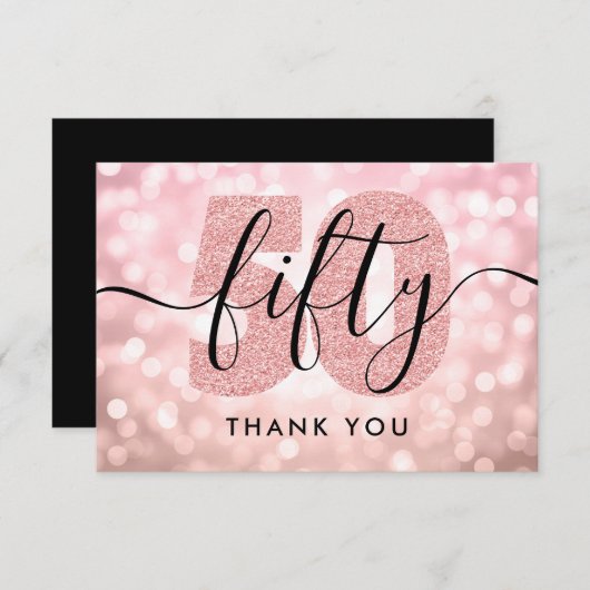Elegant modern Roos Gold 50e verjaardag Dank u wel Bedankkaart (Voorkant / Achterkant)