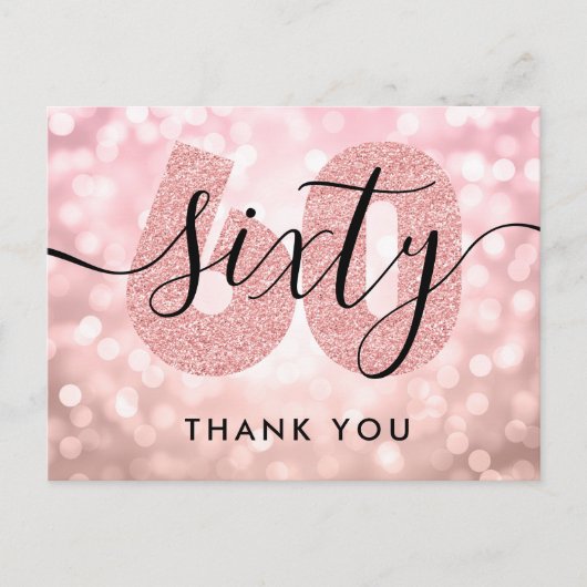 Elegant modern Roos Gold 60e verjaardag Dank u wel Briefkaart (Voorkant)