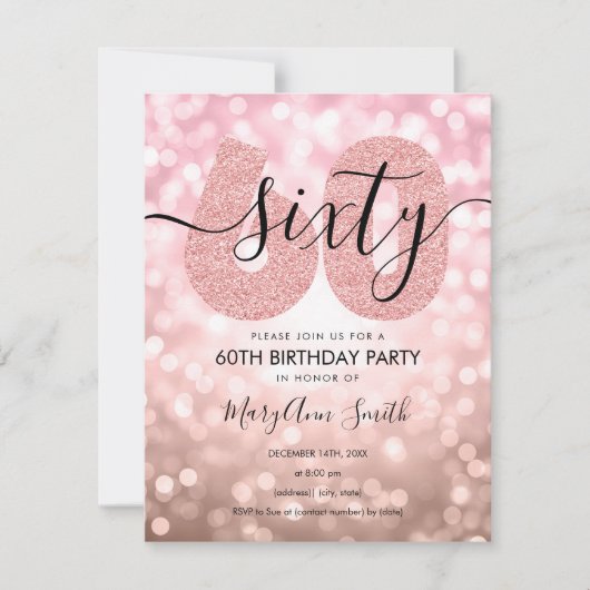 Elegant modern Roos Gold 60e verjaardag Kaart (Voorkant)