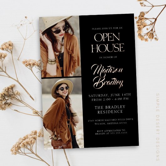 Elegant Modern Roos Gold Afstuderen Invitation Folie Uitnodiging