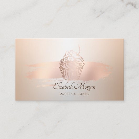 Elegant Modern, Roos Gold Brush Stroke Cupcake Visitekaartje (Voorkant)