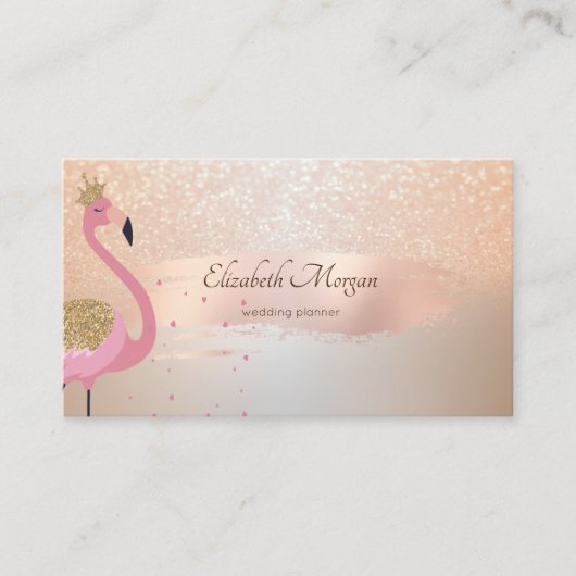 Elegant Modern, Roos Gold Brush Stroke, Flamingo Visitekaartje (Voorkant)
