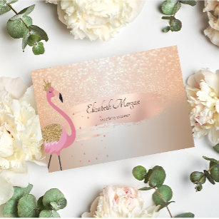 Elegant Modern, Roos Gold Brush Stroke, Flamingo Visitekaartje