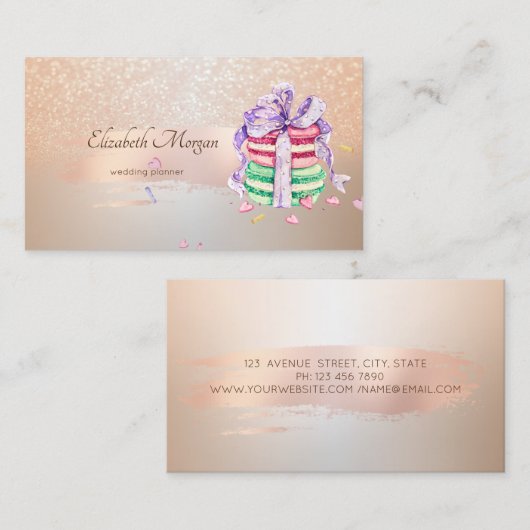 Elegant Modern, Roos Gold Brush Stroke, Macarons Visitekaartje (Voorkant / Achterkant)