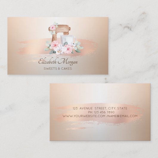 Elegant Modern, Roos Gold Brush Stroke Mixer Flowe Visitekaartje (Voorkant / Achterkant)