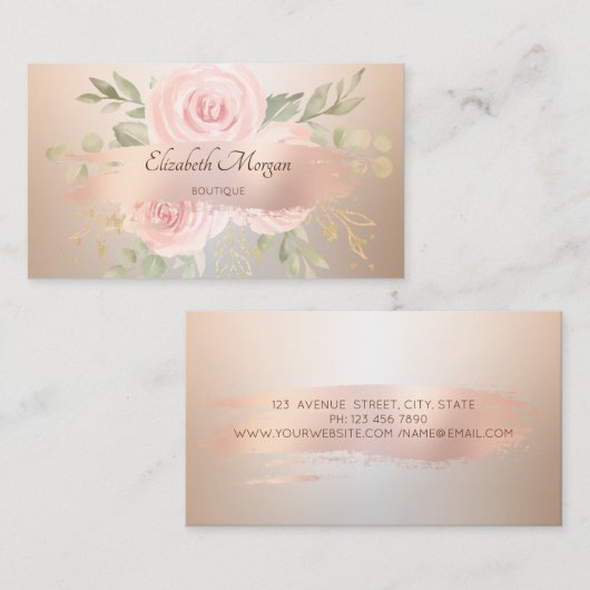 Elegant Modern, Roos Gold Brush Stroke, Rozen Visitekaartje (Voorkant / Achterkant)