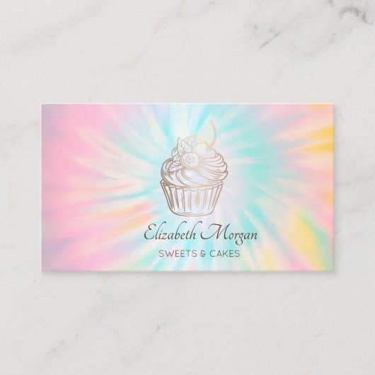 Elegant Modern, Roos Gold Cupcake Tie Dye Visitekaartje (Voorkant)