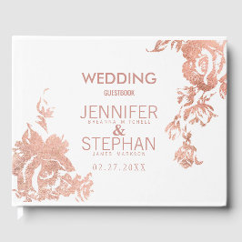 Elegant modern Roos Gold Floral Wedding Gastenboek