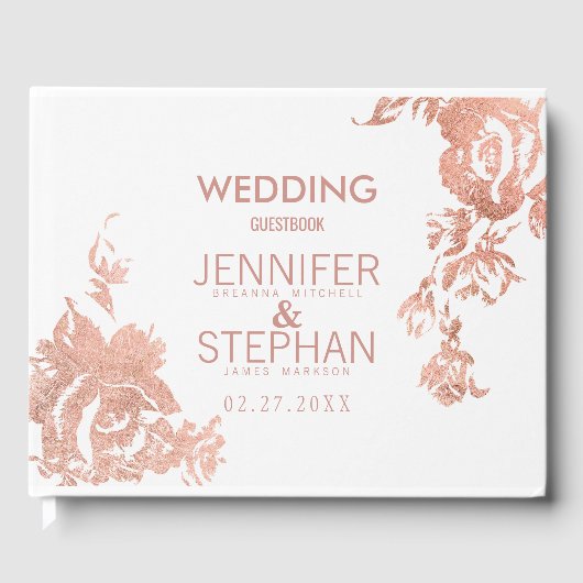 Elegant modern Roos Gold Floral Wedding Gastenboek (Voorkant)