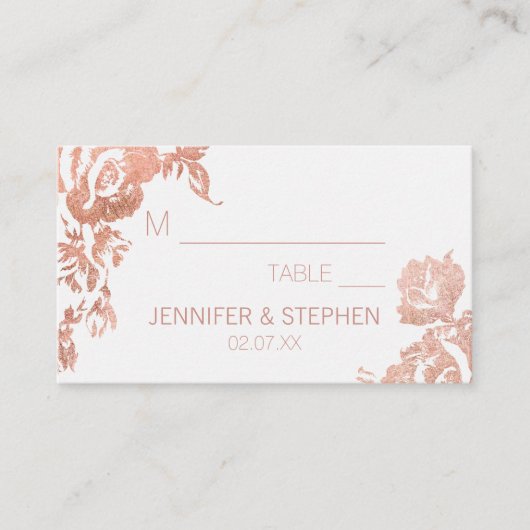Elegant modern Roos Gold Floral Wedding Plaatskaartje (Voorkant)