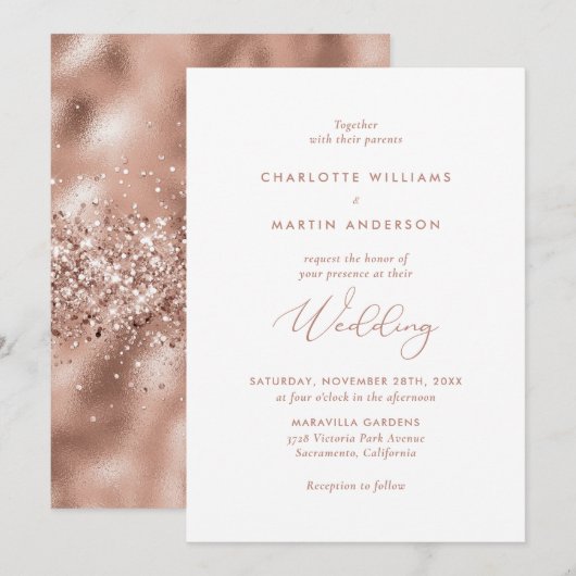 Elegant modern Roos Gold Foil Glitter Wedding Kaart (Voorkant / Achterkant)