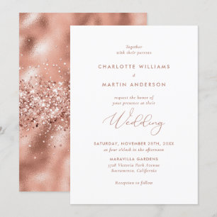 Elegant modern Roos Gold Foil Glitter Wedding Kaart