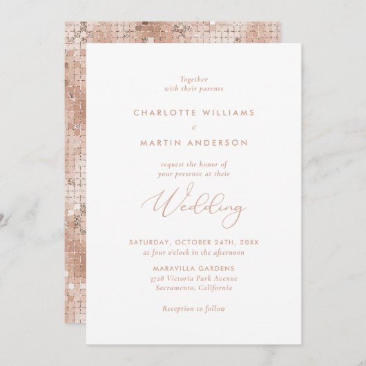 Elegant modern Roos Gold Glitter Wedding Kaart (Voorkant / Achterkant)