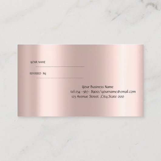 Elegant modern Roos Gold Heart Holographic Aanbevelingskaartje (Achterkant)