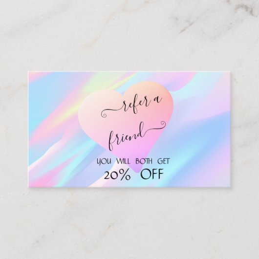 Elegant modern Roos Gold Heart Holographic Aanbevelingskaartje (Voorkant)