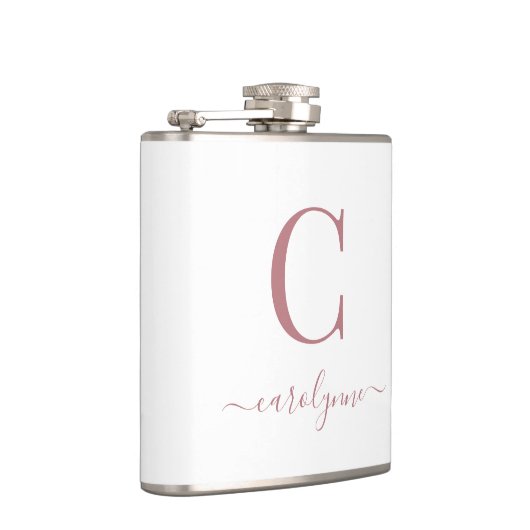 Elegant Modern Roos Gold Monogram Script Heupfles (Rechts)