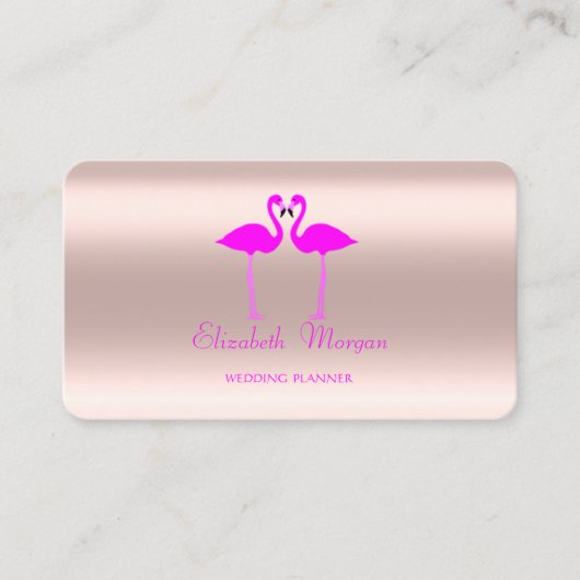 Elegant modern Roos Gold Pink Flamingos in Love Visitekaartje (Voorkant)