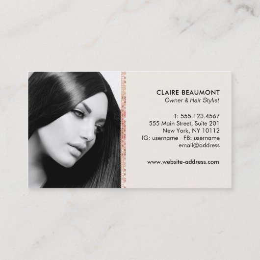 Elegant modern Roos Gold Sequin Salon 3-fotokaart Visitekaartje (Achterkant)