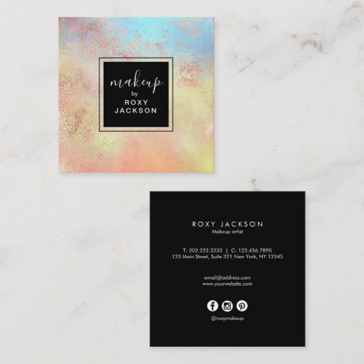 Elegant modern roos Gold waterverf make-up kunsten Vierkante Visitekaartje (Voorkant / Achterkant)