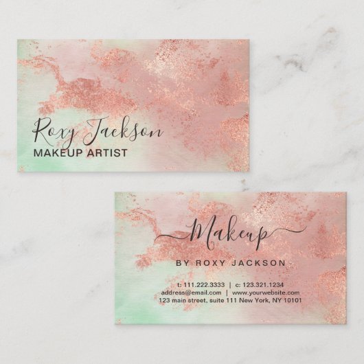 Elegant modern roos Gold waterverf make-up kunsten Visitekaartje (Voorkant / Achterkant)