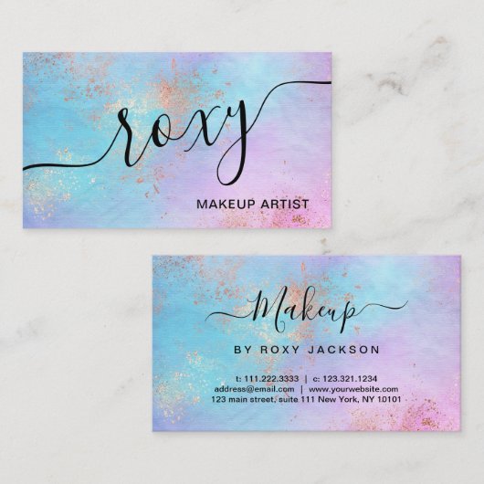 Elegant modern roos Gold waterverf make-up kunsten Visitekaartje (Voorkant / Achterkant)