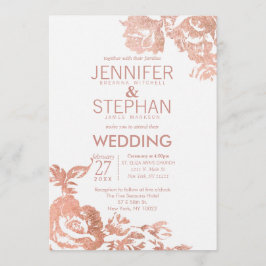 Elegant Modern Roos Goud Bloemen Bruiloft Uitnodig Kaart