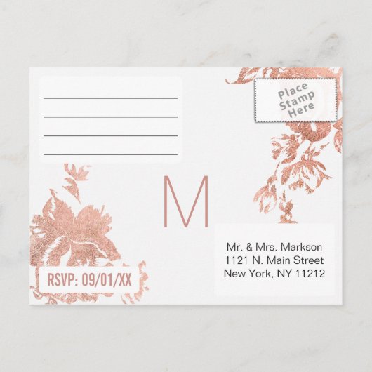 Elegant Modern Roos Goud Bloemen RSVP Briefkaarten (Achterkant)