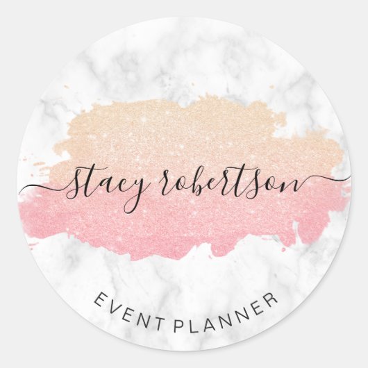 Elegant modern roos goud- en goudglitterplanner ronde sticker (Voorkant)