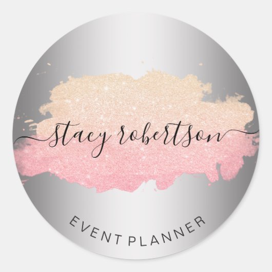 Elegant modern roos goud- en goudglitterplanner ronde sticker (Voorkant)