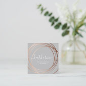 Elegant modern roos goud- en grijze gebeurtenispla vierkante visitekaartje (Staand voorkant)