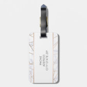 elegant modern roos goud geometrische witte marmer bagagelabel (Achterkant verticaal)