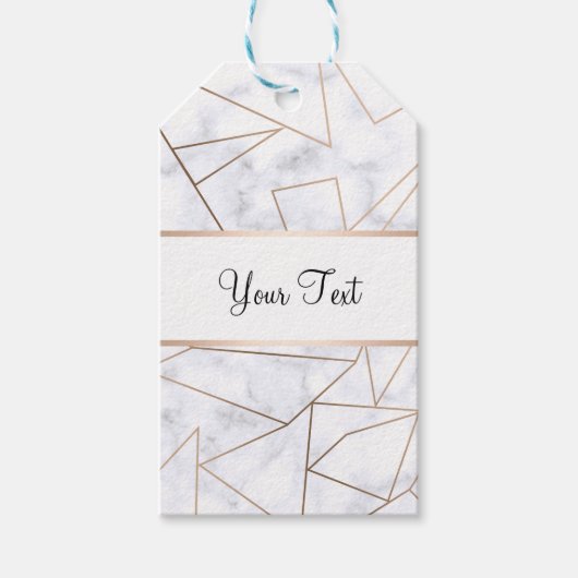 elegant modern roos goud geometrische witte marmer cadeaulabel (Voorkant)