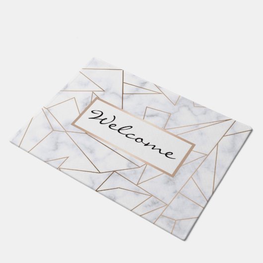 elegant modern roos goud geometrische witte marmer deurmat (Schuin)