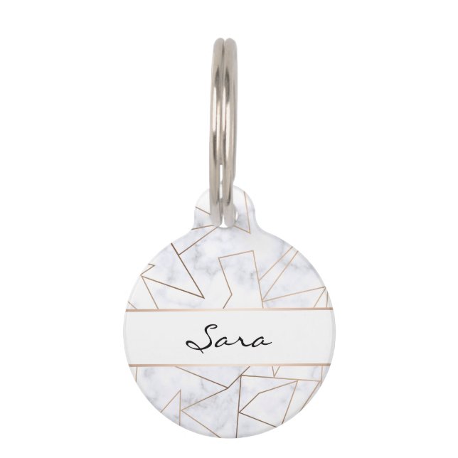 elegant modern roos goud geometrische witte marmer huisdierpenning (Voorkant)