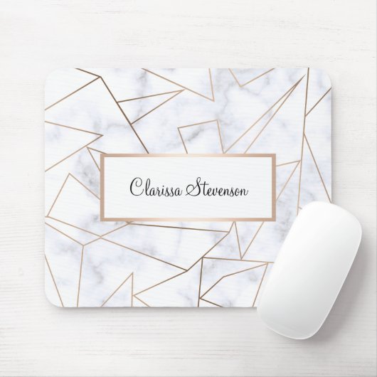 elegant modern roos goud geometrische witte marmer muismat (Met muis)