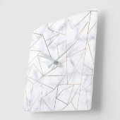 elegant modern roos goud geometrische witte marmer vierkante klok (Hoek)