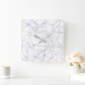 elegant modern roos goud geometrische witte marmer vierkante klok (Huis)